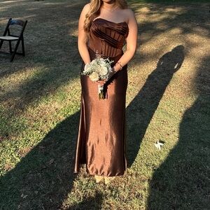 Elegant Brown Lace Evening Dress